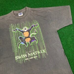 Vintage The Swiss Matrix Shirt Mens L Black Movie Parody Free Your Milk Y2K Tee